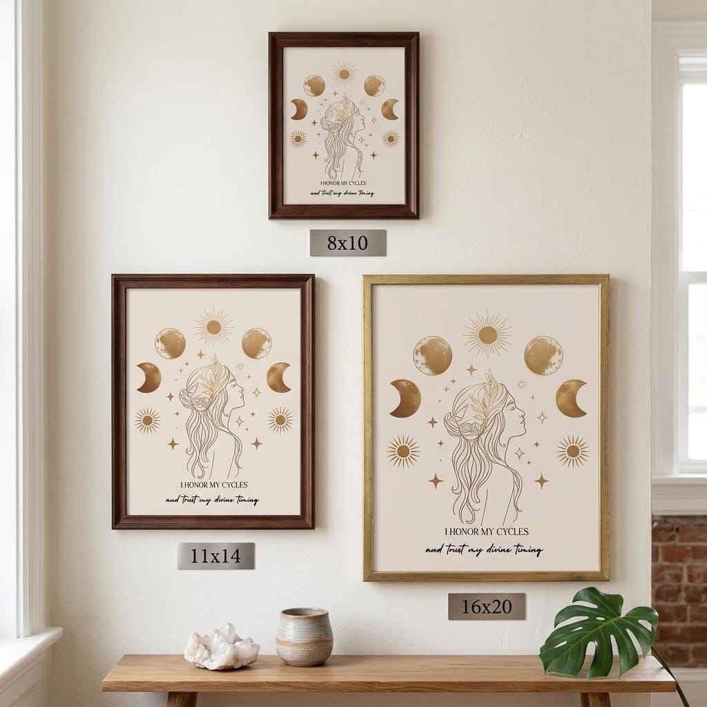 Spiritual Moon Phase Art, Divine Timing Affirmation Print, Boho Wall Decor (Digital Download)