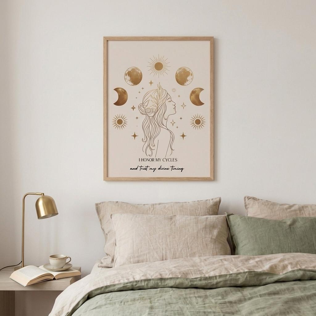 Spiritual Moon Phase Art, Divine Timing Affirmation Print, Boho Wall Decor (Digital Download)