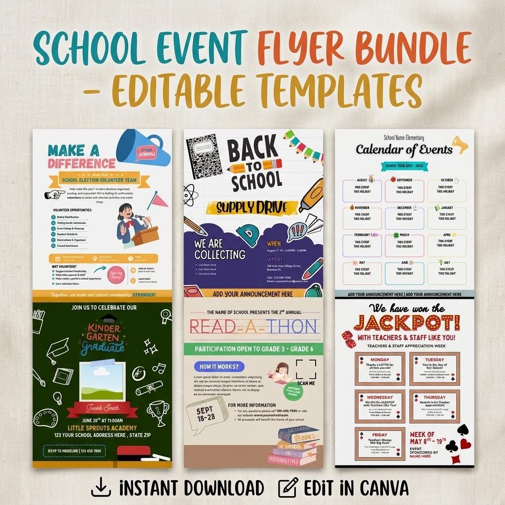 Editable Canva School Event Flyer Templates (Digital Download)