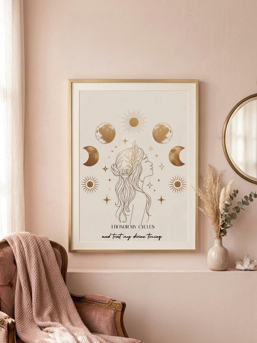 Spiritual Moon Phase Art, Divine Timing Affirmation Print, Boho Wall Decor (Digital Download)