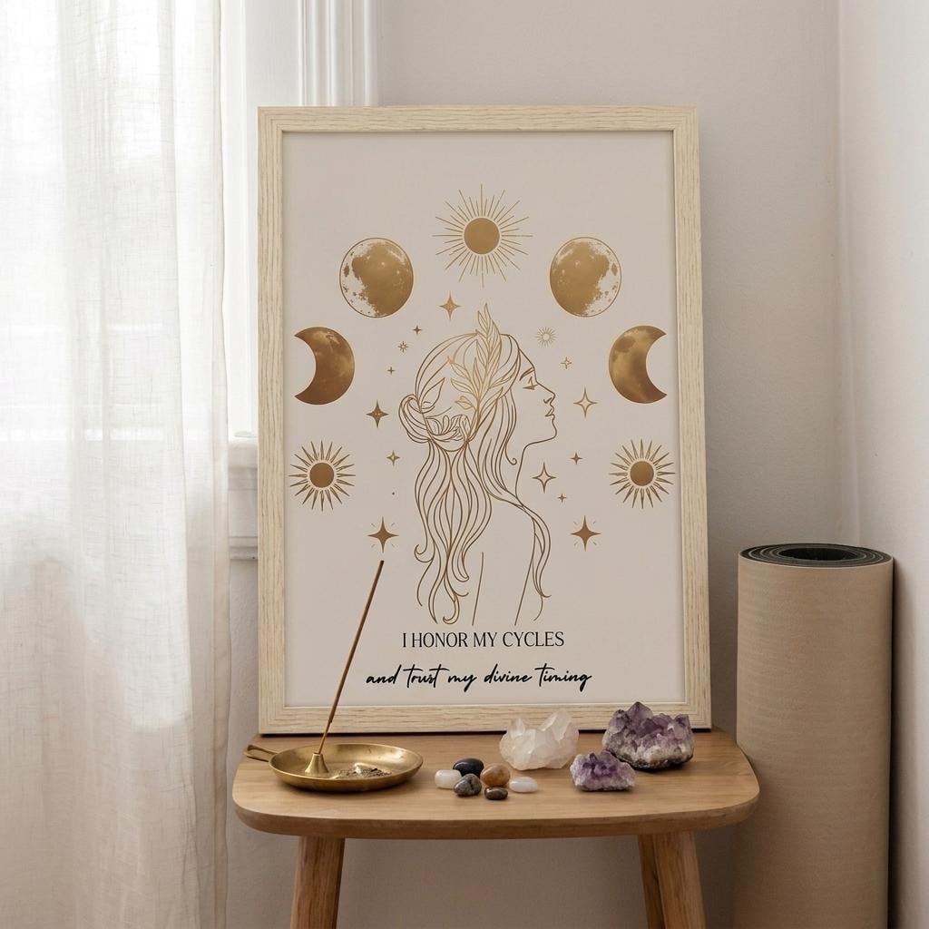 Spiritual Moon Phase Art, Divine Timing Affirmation Print, Boho Wall Decor (Digital Download)