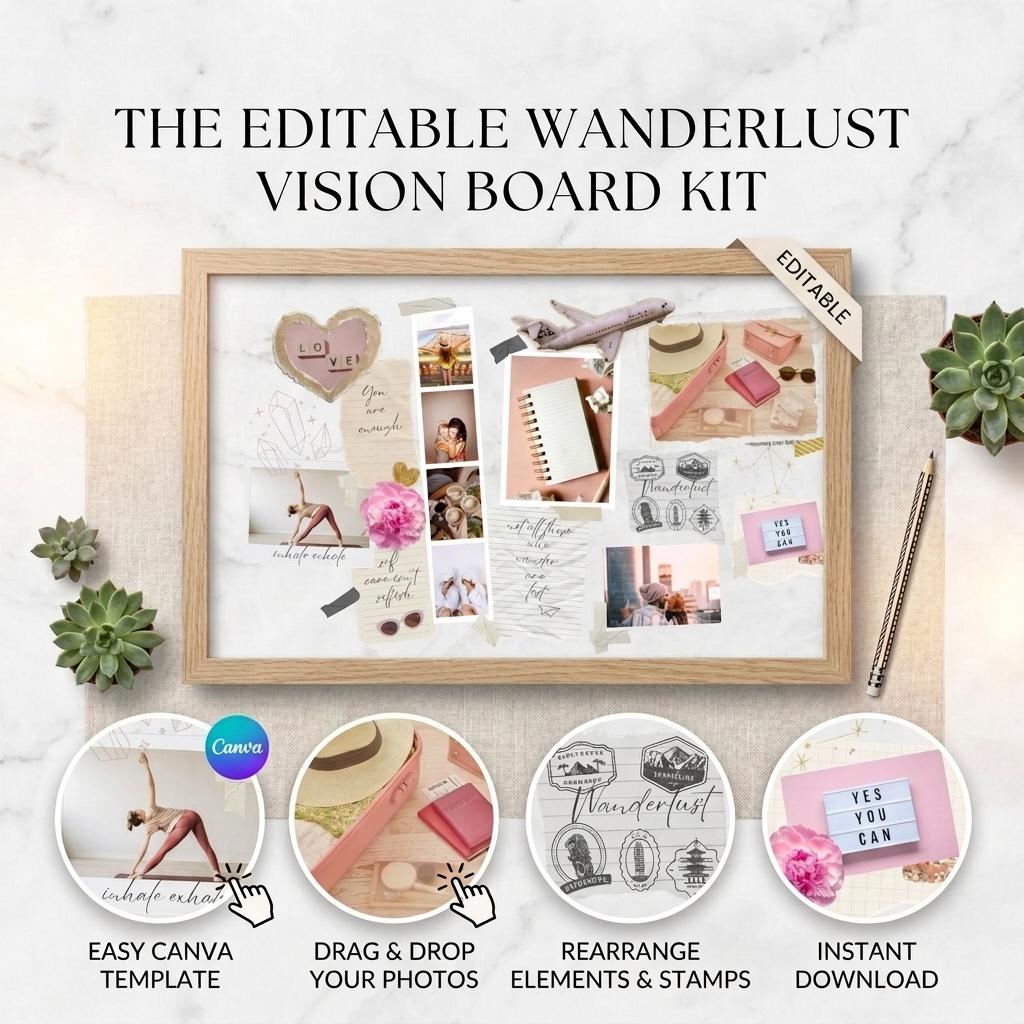 Vision Board Template | Goal Setting, Motivation (Digital Download)