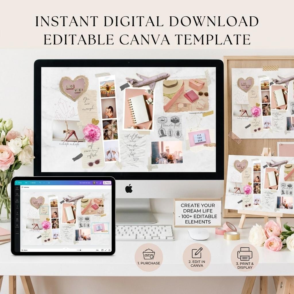 Vision Board Template | Goal Setting, Motivation (Digital Download)